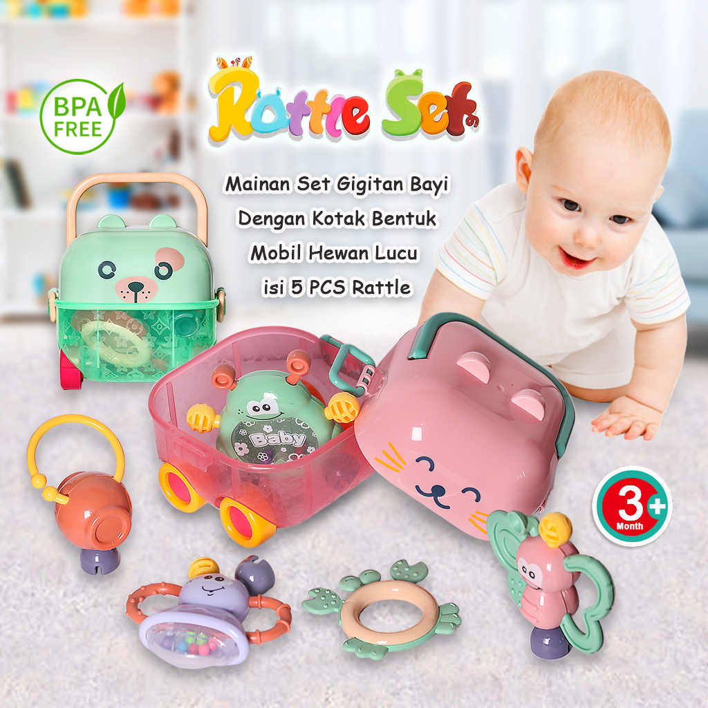 Mainan Baby Play Set Isi Mainan Bayi Kerincingan/Baby Rattle Set Mainan Gigitan Bayi Mainan Sensorik Bayi Mainan Bayi Baby Toys  Mainan Gigitan Bayi Teether  Mainan rattle bayi Baby teether Set mainan bayi  Teether bayi gigitan bayi bpa free