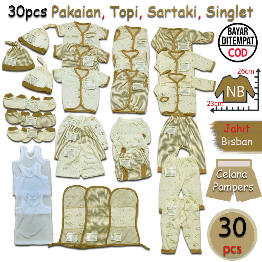 30 pcs Paket Perlengkapan Bayi Lahir Setelan Baju Bayi Celana Bayi Popok Singlet Kado Newborn Gift Set Perempuan Laki bajubayi celanabayi sarung tangan kaki topi