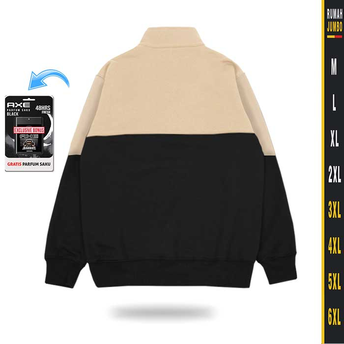 Sweater Pria Half Zip Sweatshirt Oversize (M - 6XL) Cream Black Unisex