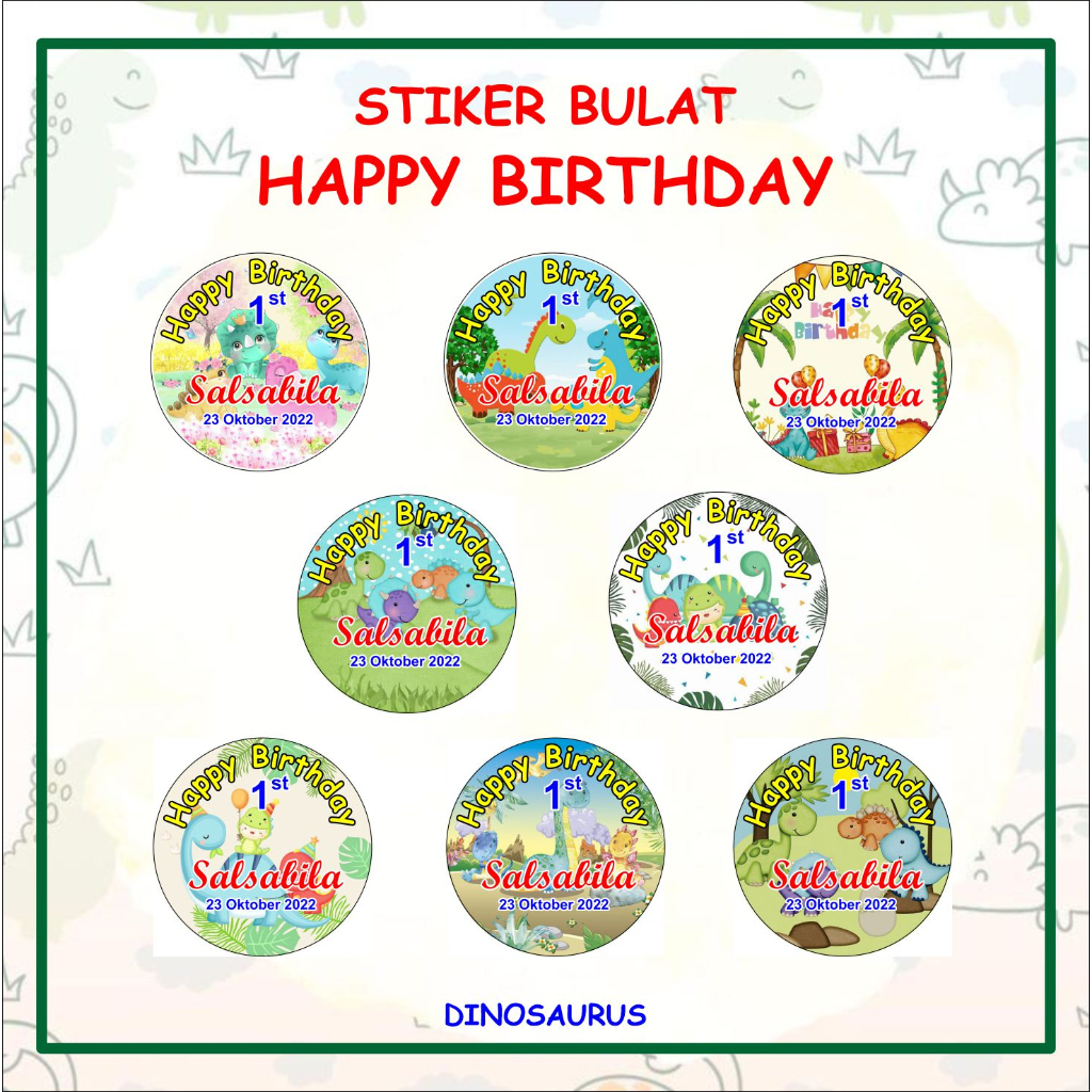 STIKER ULANG TAHUN TEMA DINOSAURUS