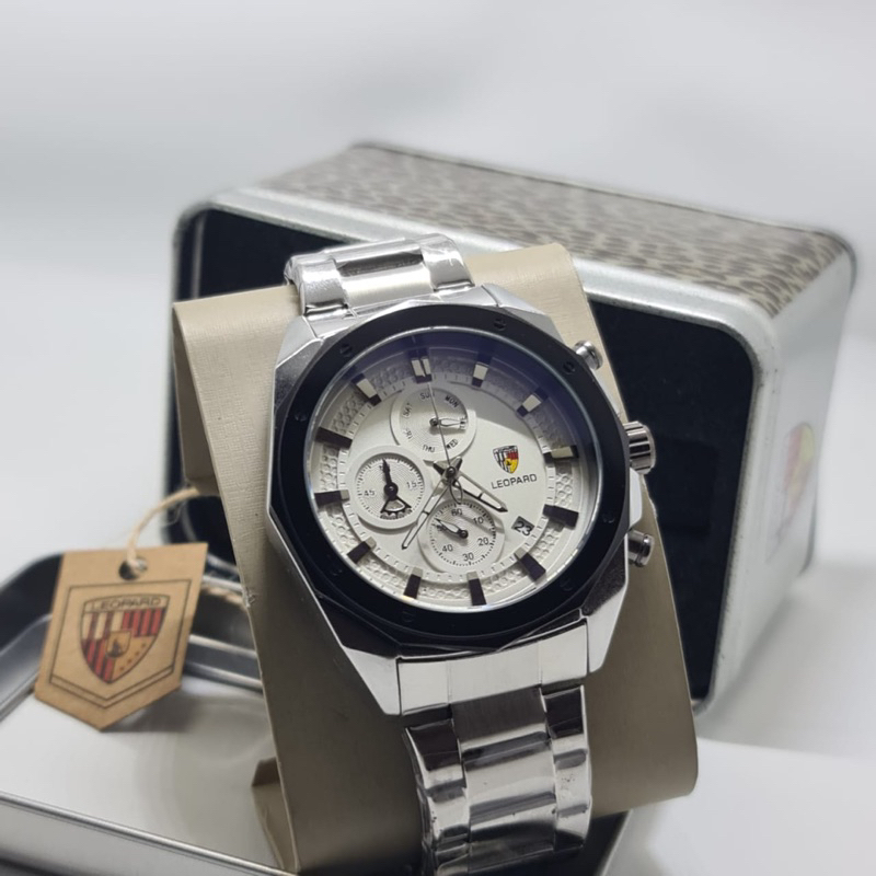 Jam Tangan Pria / Cowok LEOPARD 8802 Terbaru Chrono Aktif Rantai Steinless Original Box