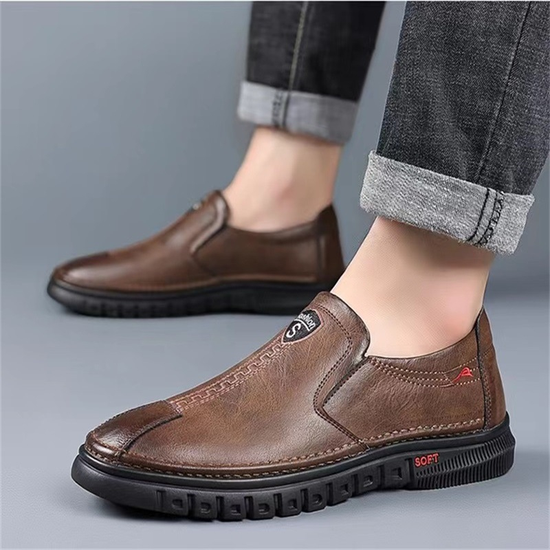 PASTI DISKON Leedoo Sepatu Pantofel Pria PU Leather Sneakers Pria Kasual Fashion Formal Shoes MC413 Cokelat
