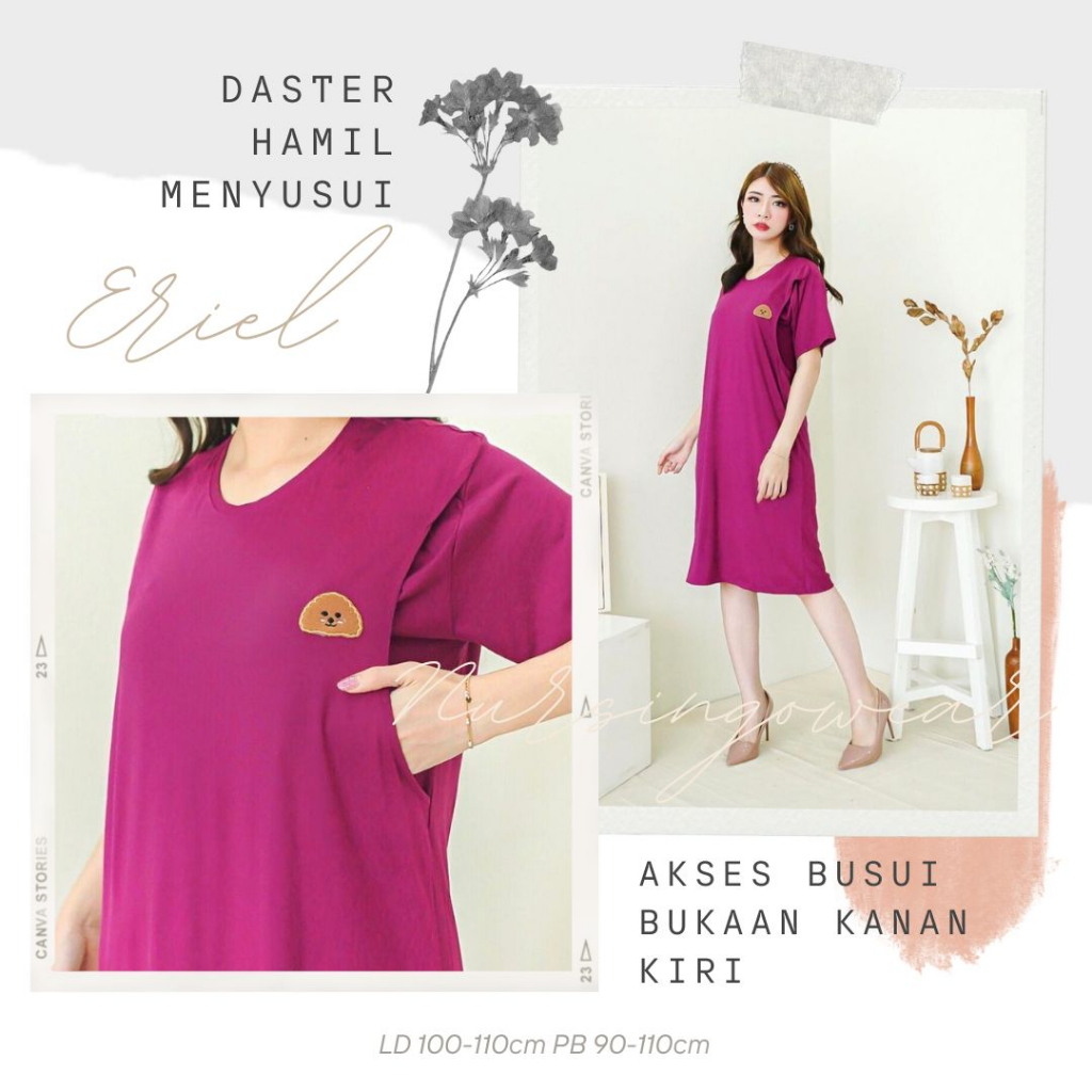 EVA - Baju Hamil Menyusui Spandek Rayon Stretch Daster Melar Bukaan Samping Kanan Kiri Busui Hamil Nursingwear