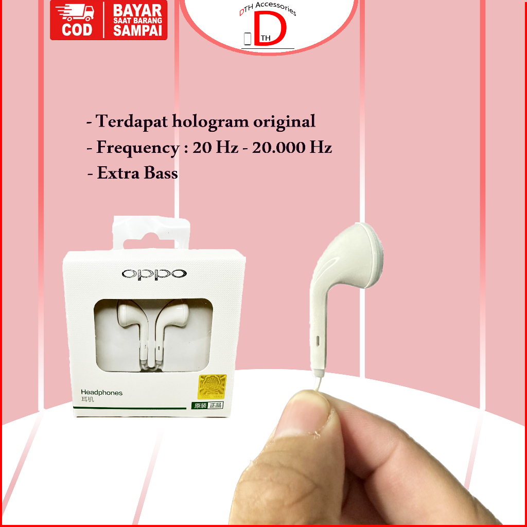 Headset Earphone Oppo Original Fullbas Jernih Model R9 MH133 Jack 3.5 MM