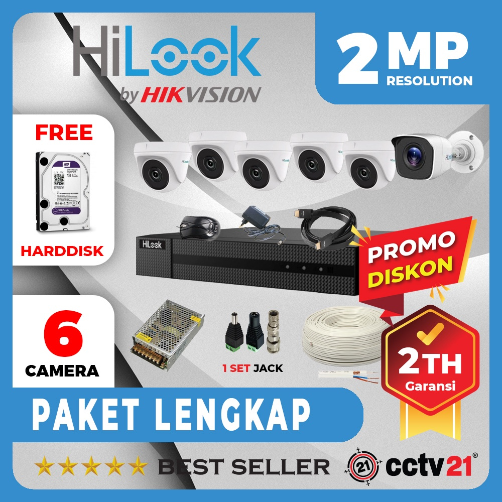 PAKET CCTV HILOOK 6 KAMERA 2MP 1080P LENGKAP SIAP PASANG - SURABAYACCTV