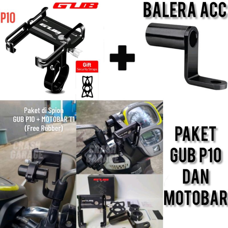 Paket GUB P10 Phone Holder + Breket Spion MOTOWOLF Filano Fazzio Vario Nmax Aerox Lexi Pcx Beat mio scoopy Adv DLL