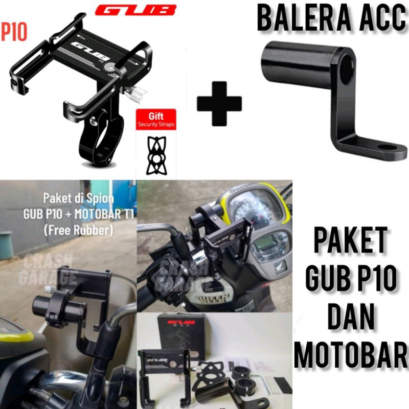 Paket GUB P10 Phone Holder + Bracket Spion MOTOWOLF ORIGINAL Filano Fazzio Vario 160 Nmax Aerox Lexi Pcx Vario beat mio scoopy Adv DLL