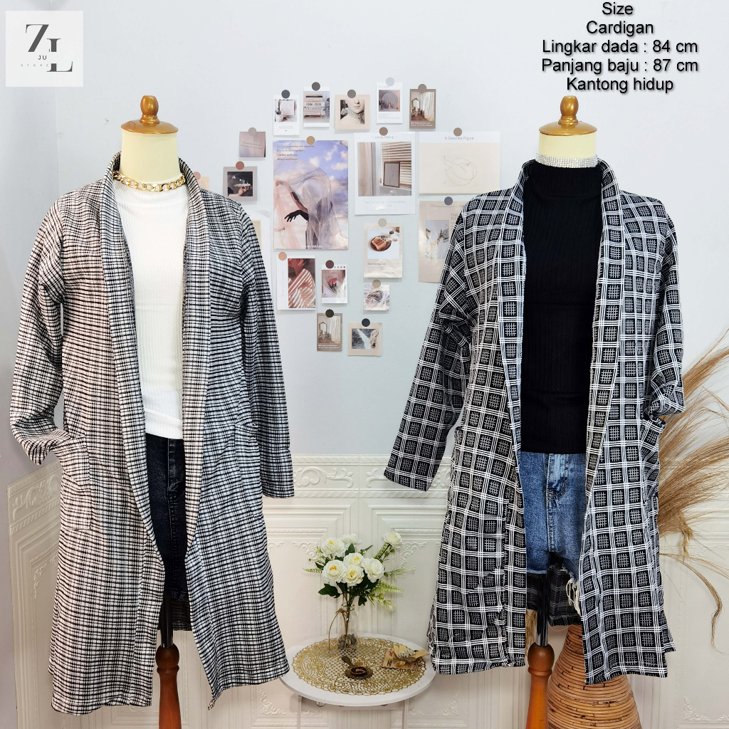 Zjul (Cod) - GEILA Cardigan korean style Outwear Motif kotak / Outer kardigan wanita / Long Cardigan