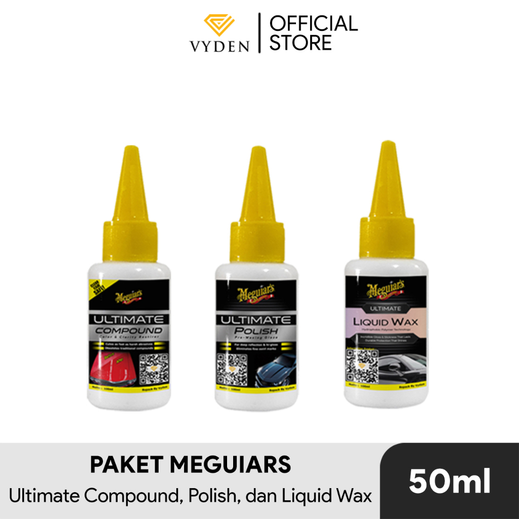 Paket POLES MEGUIARS Ultimate Compound Ultimate Polish Ultimate Liquid Wax REFILL Kompon Kasar Halus Semi Coating Hydrophobic Efek Daun Tala