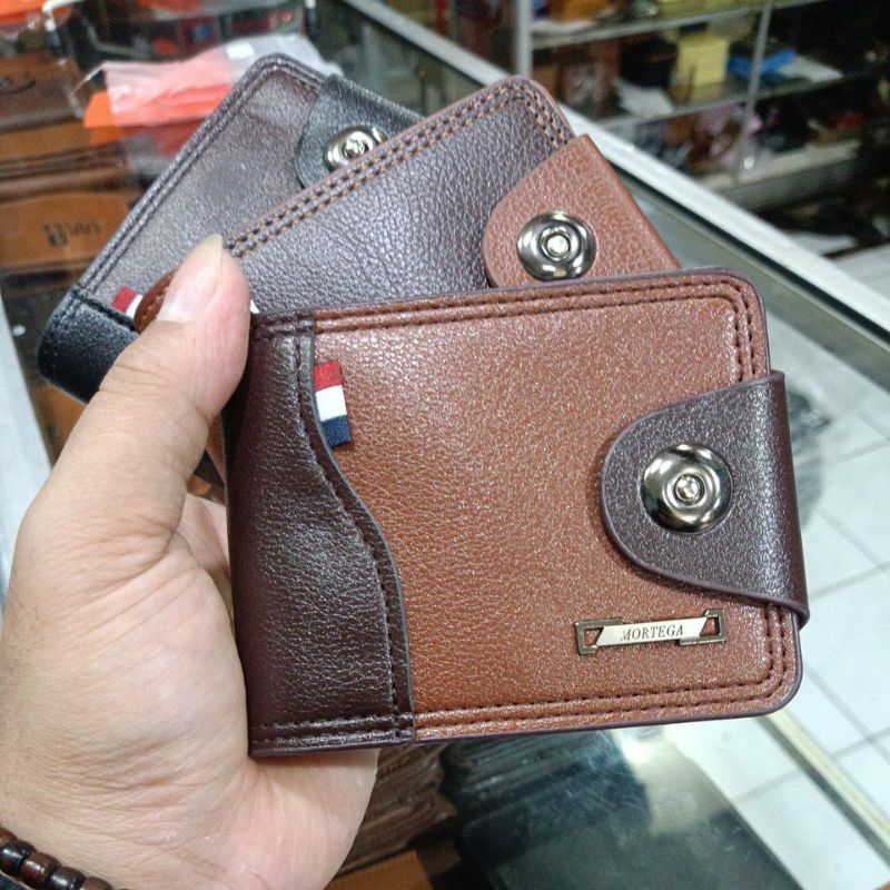 Dompet Pria Mortega M-1049 || Dompet Lipat Kancing Magnet Kulit PU Import