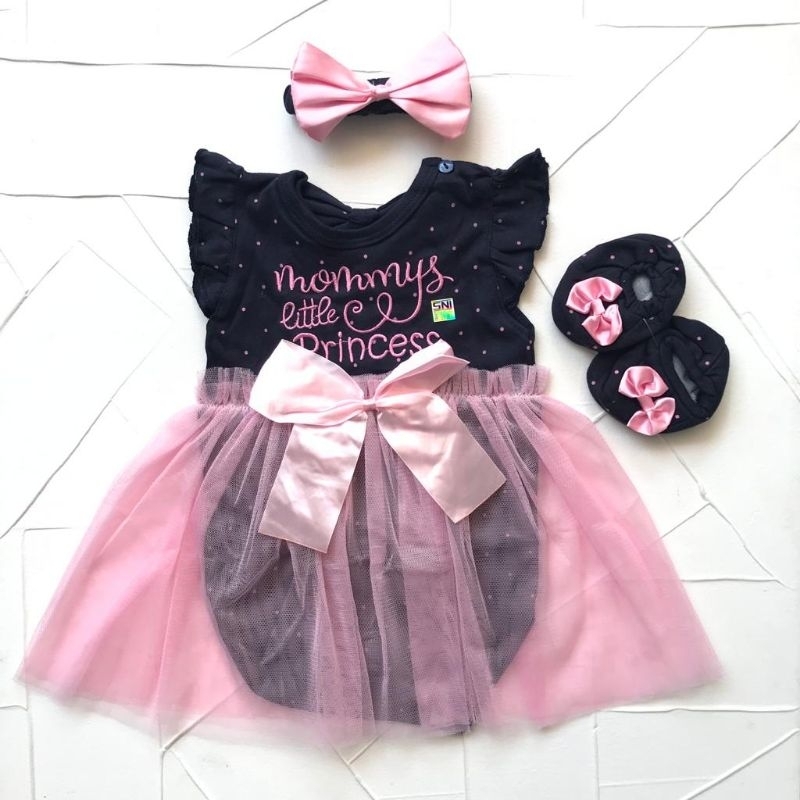Baju Bayi Perempuan 0-6 Bulan setelan jumper rok pita bunga bandana sepatu lucu fashion anak cewek d