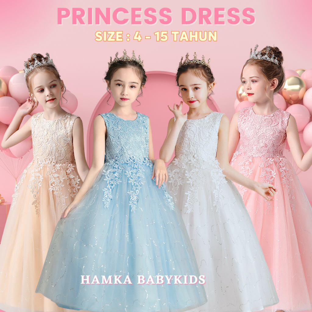 Long Dress Pesta Anak Perempuan 4 - 15 Tahun Princess Dress Tutu Import Korea Premium Gaun Ulang Tahun Anak Tanggung