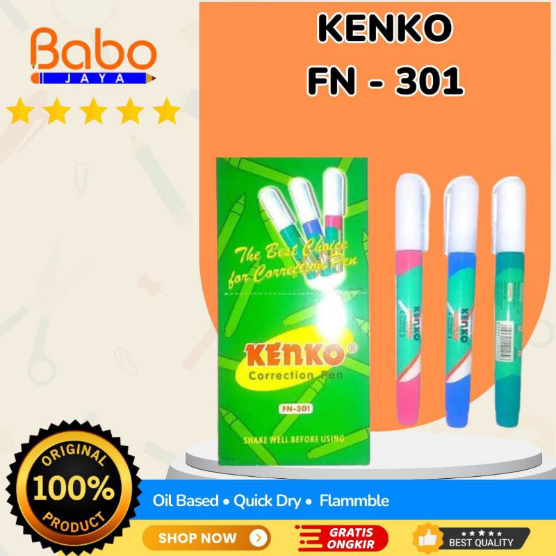 

BABO JAYA Correction pen Kenko FN-301 , Tip X cair Tipex Kertas Original Cepat Kering Dan Mudah Digunakan