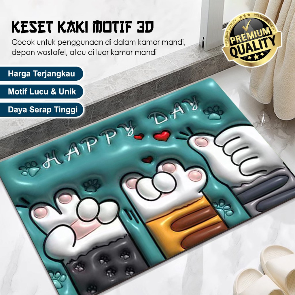 Keset Diatomite Soft Karakter Lucu Ukuran 40cm x 60cm Keset Dapur 3D Tebal Anti Slip Super Serap Tinggi Terlaris - D2A5