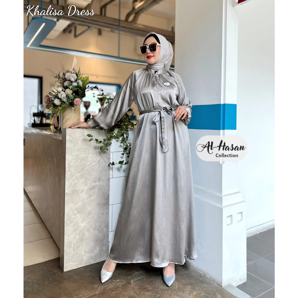 DRESS CARDENZA SILK KHALISA BY ALHASAN MODEL ARMANY SILK KILAP MEWAH OOTD PESTA TERBARU WANITA MUSLIM FASHION