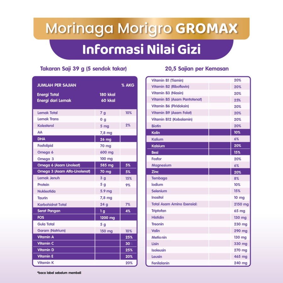 MORIGRO GROMAX BY MORINAGA RASA VANILLA / MADU 800GR -  SUSU PENAMBAH BERAT BADAN ANAK