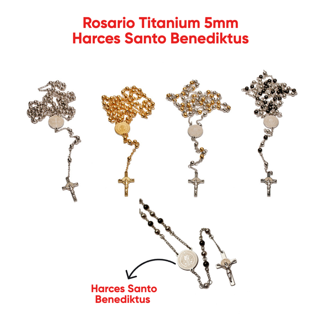 Rosario Titanium 5mm / Harces Santo Benediktus Kalung Titanium Rosario Kalung Salib Katolik