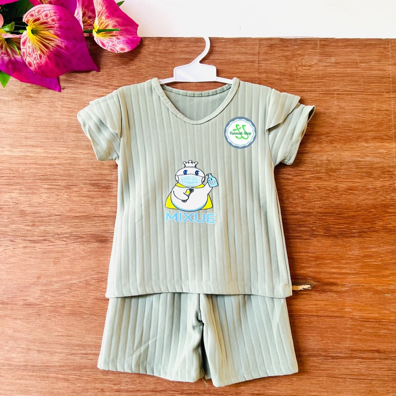 Setelan Anak 1 2 3 4 5 6 7 Tahun Anak Cewek Perempuan Setelan Mixue lucu ice cream set knit celana pendek lengan pendek kekinian terbaru viral ( Setelan Anak Knit Garben Mixue )