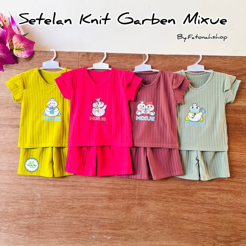 Setelan Anak 1 2 3 4 5 6 7 Tahun Anak Cewek Perempuan Setelan Mixue lucu ice cream set knit celana pendek lengan pendek kekinian terbaru viral ( Setelan Anak Knit Garben Mixue )