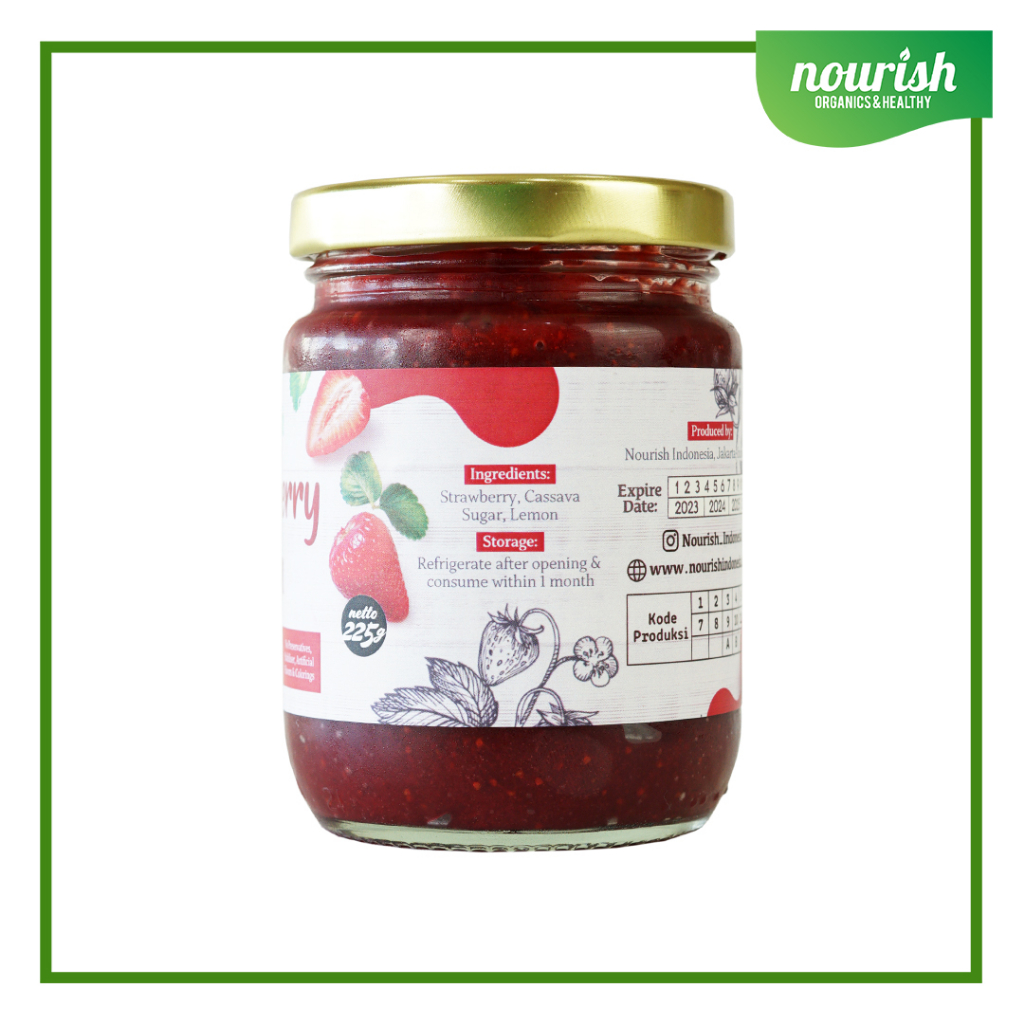 STRAWBERRY JAM VEGAN (SELAI STRAWBERRY) RENDAH KALORI, TANPA GULA PASIR 225gr