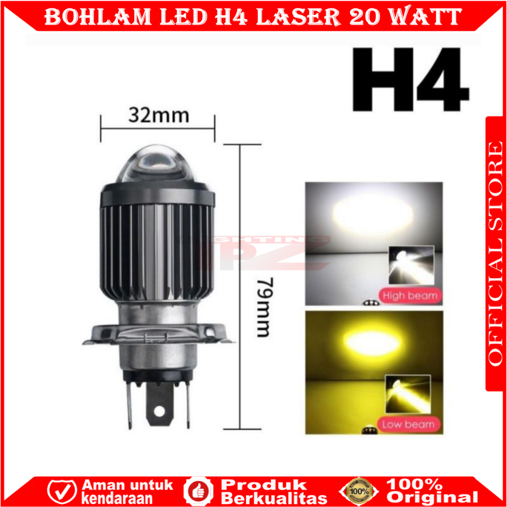 ORIGINAL LAMPU UTAMA MOTOR H4 LED LASER 2 WARNA HI / LOO 20 WATT | BOHLAM LED H4 | LAMPU MOTOR H4 LE
