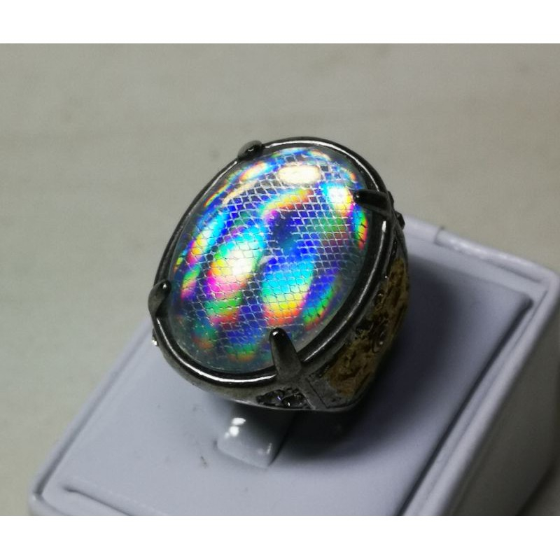BATU AKIK KALIMAYA PELANGI DENGAN RING TITANIUM