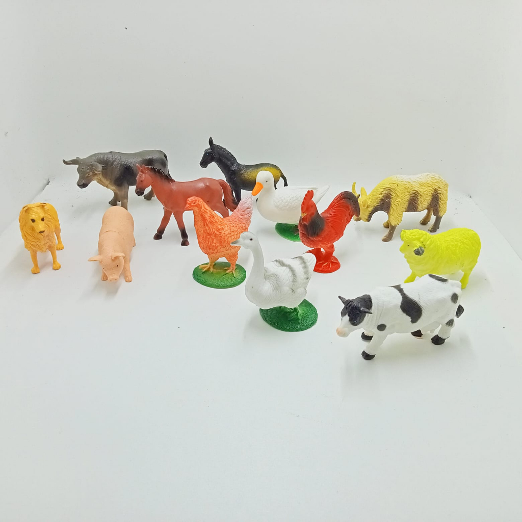 Mainan Anak Farm Isi 12pcs Hewan Peliharaan Ternak Sapi Babi Ayam Kuda Anjing Kerbau Domba Angsa Beb