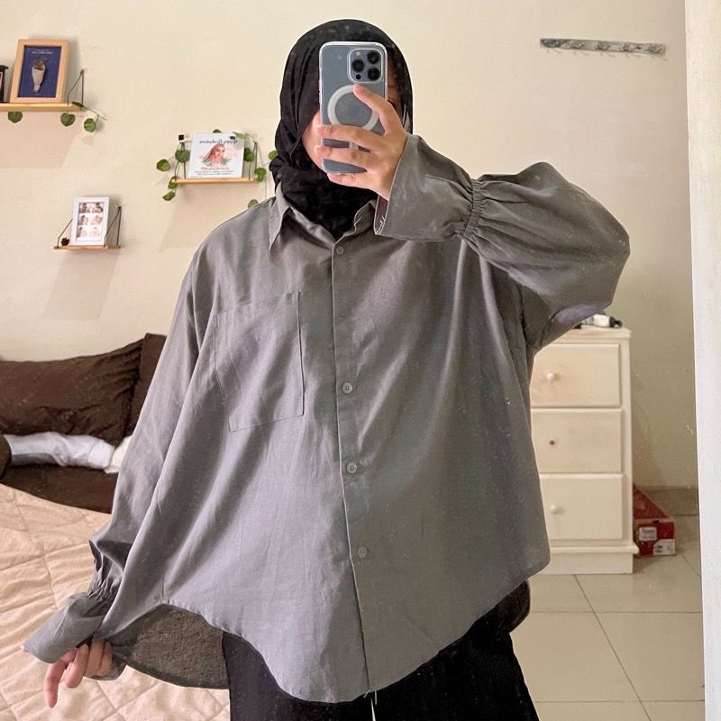 Amy Shirt Atasan Wanita Kemeja Bahan Linen Oversize Fashion Muslimah Bestseller