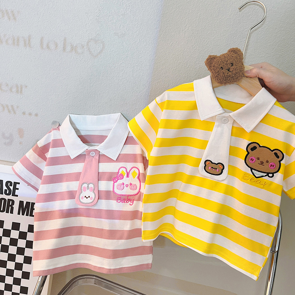 Setelan Anak Laki Laki + dasi LIAM Baju Set 2in1 Kaos Polo Garis dan Celana Pendek Import