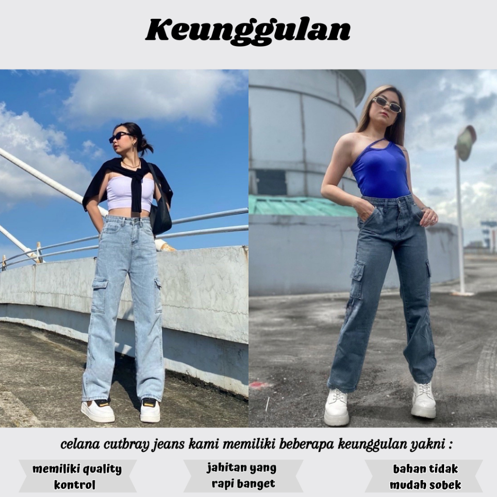 celana panjang jeans cargo wanita kulot higwaisht casual kekinian