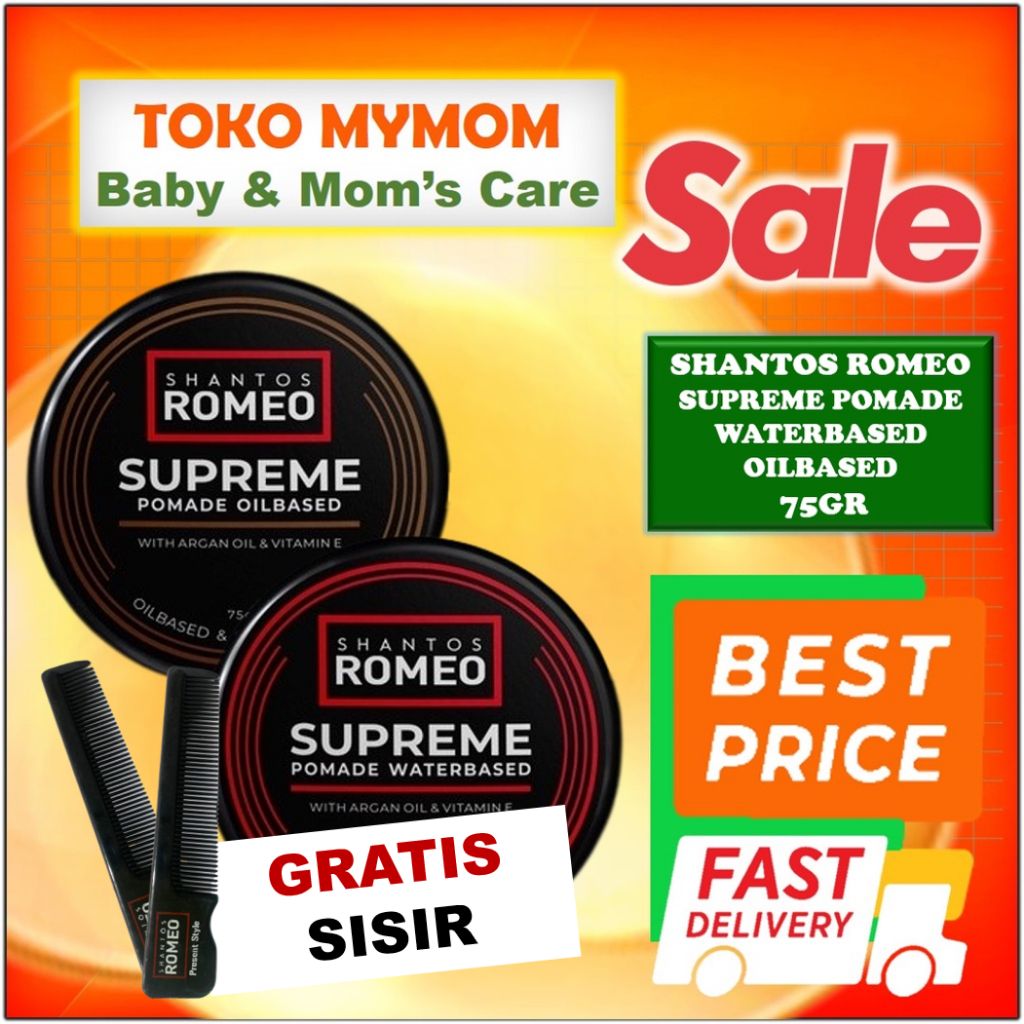 [BPOM] Shantos Romeo Supreme Pomade 75gr Waterbased Oilbased with Argan Oil &amp; Vitamin E / Styling Rambut / Pomed Rambut / Gel Rambut / MYMOM