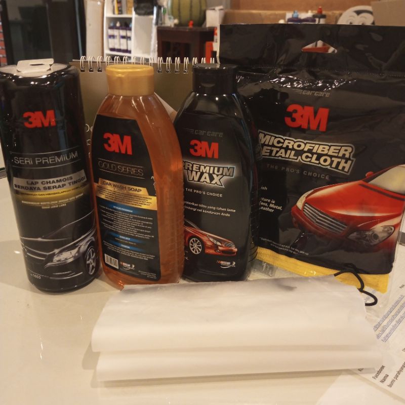 PAKET EXTRA KINCLONG 3M CAR WIPE+CAR WASH+ PREMIUM WAX+ MICROFIBER | KANEBO, SABUN, PREMIUM WAX, LAP
