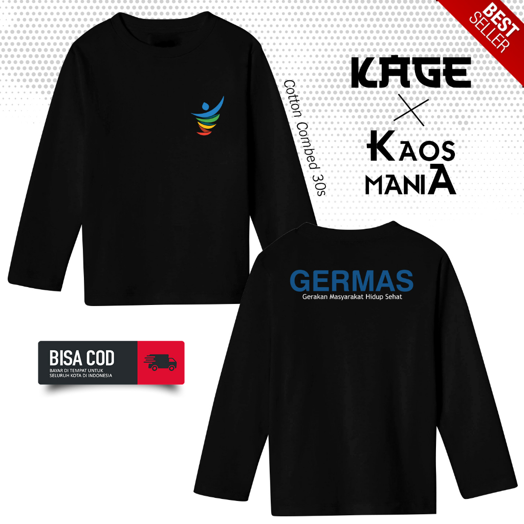 Kaos Pria GERMAS Tangan Panjang - Baju Kemenkes Kesehatan KAOS KAGE