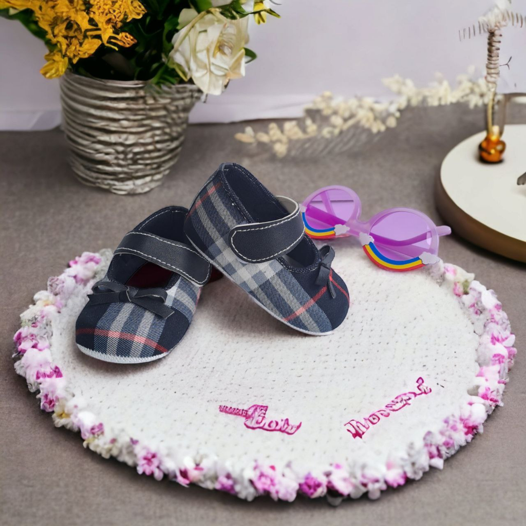 Sepatu Bayi Perempuan 0 12 Bulan Prewalker Balet Pita Kotak Kotak Baby Shoes HITAM