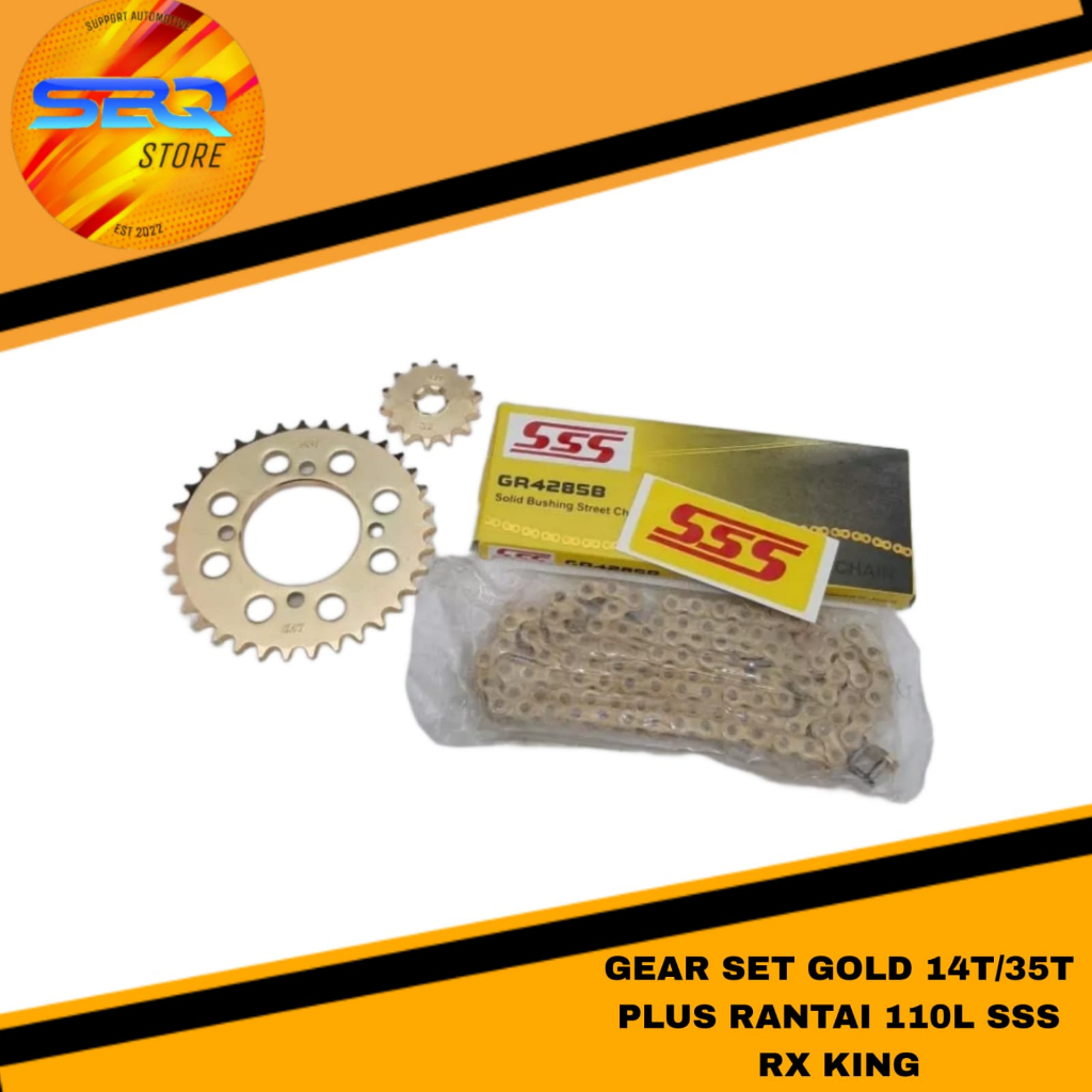 GEAR SET RX KING GOLD 14T/35T PLUS RANTAI SSS GOLD 428 110L GIR SET MODEL SSS