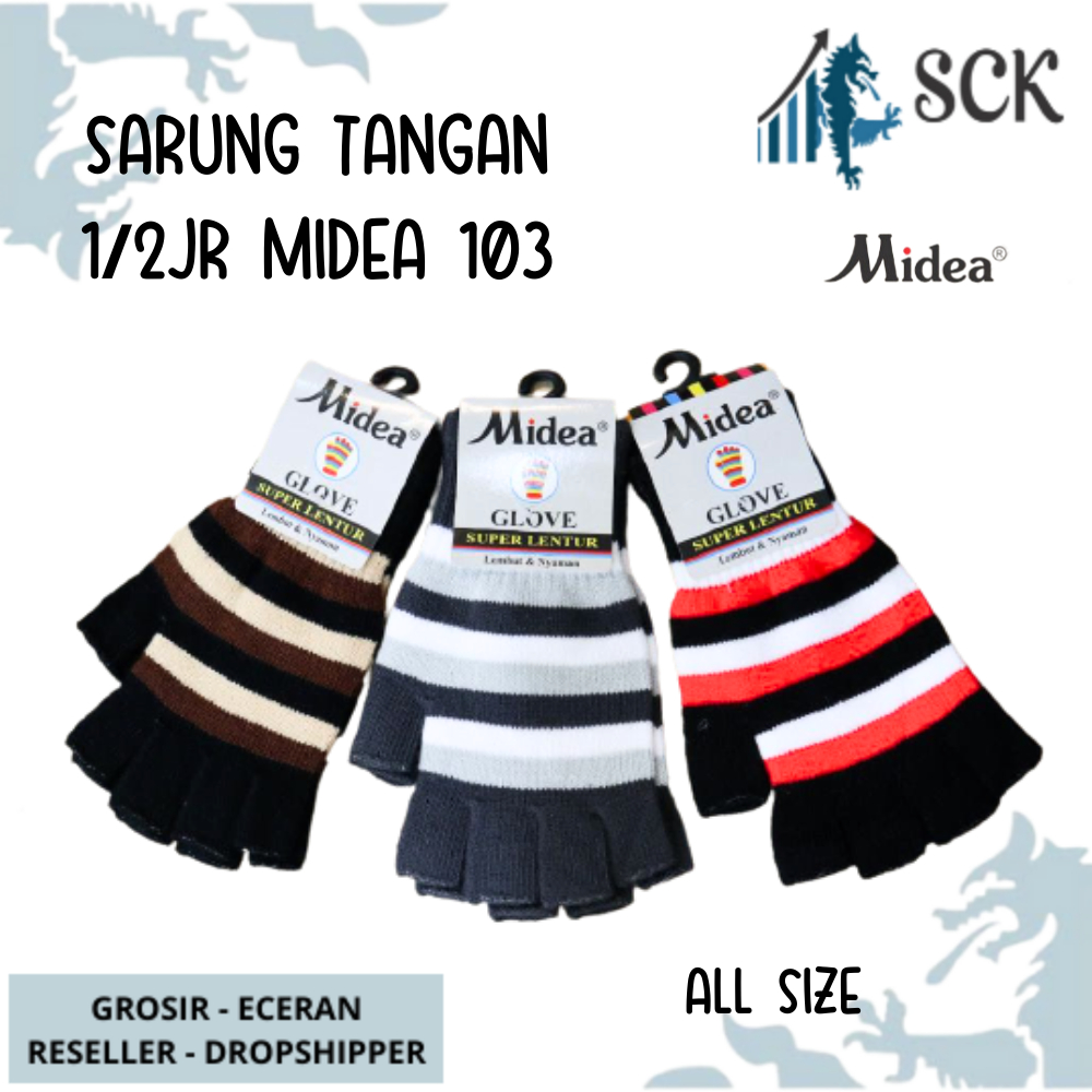 Sarung Tangan MIDEA 1/2 Jari 103 Strip WARNA / Kaos Tangan Dewasa MIDEA 1/2 JARI STRIP 103 / Perlengkapan Otomotif - sckmenwear GROSIR