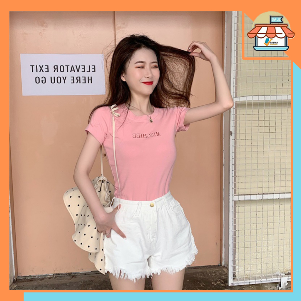 RSB BJ406 Baju Atasan Kaos Wanita Lengan Pendek Korean Style Wanita Sexy Kekinian