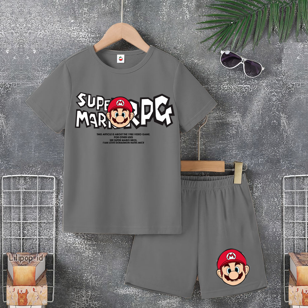 Baju Anak Stelan Usia 5-10 Tahun MARIO BROS Kaos 3/4 Cowok Cewek  Celana Pendek Harian