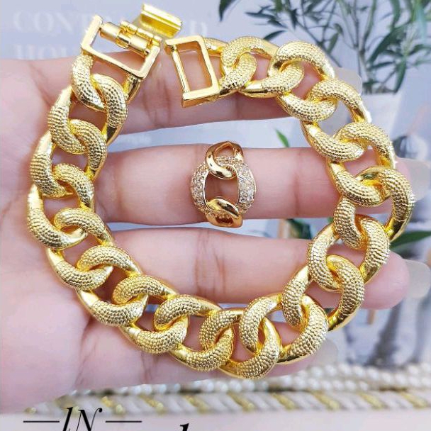 Gelang Sisik Naga Tebal Set Cincin Xuping Gold Lapis Emas 18k 2206a6