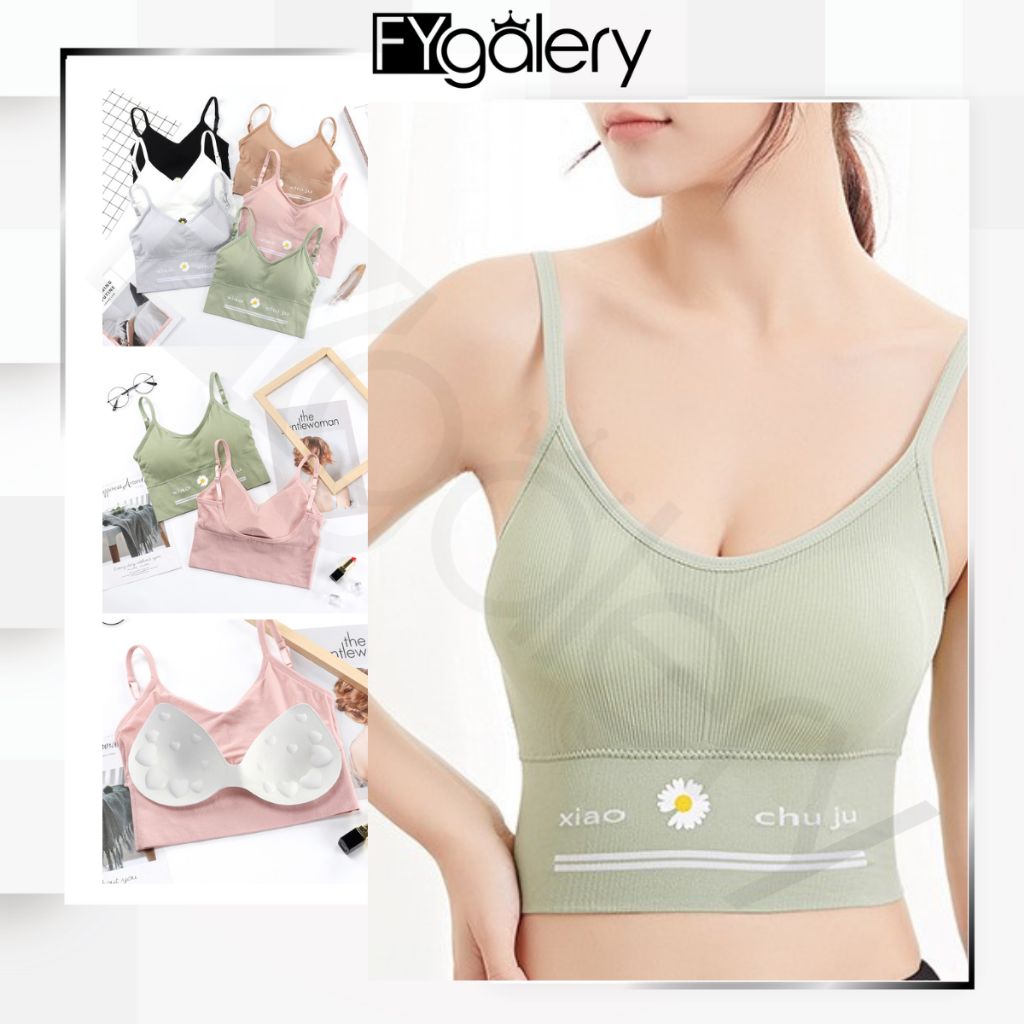 FYGALERY BRA534 Bra Tanpa Kawat Pakaian Dalam Wanita Polos Motif Bunga Tali BH Olahraga Sportbra Gym Murah