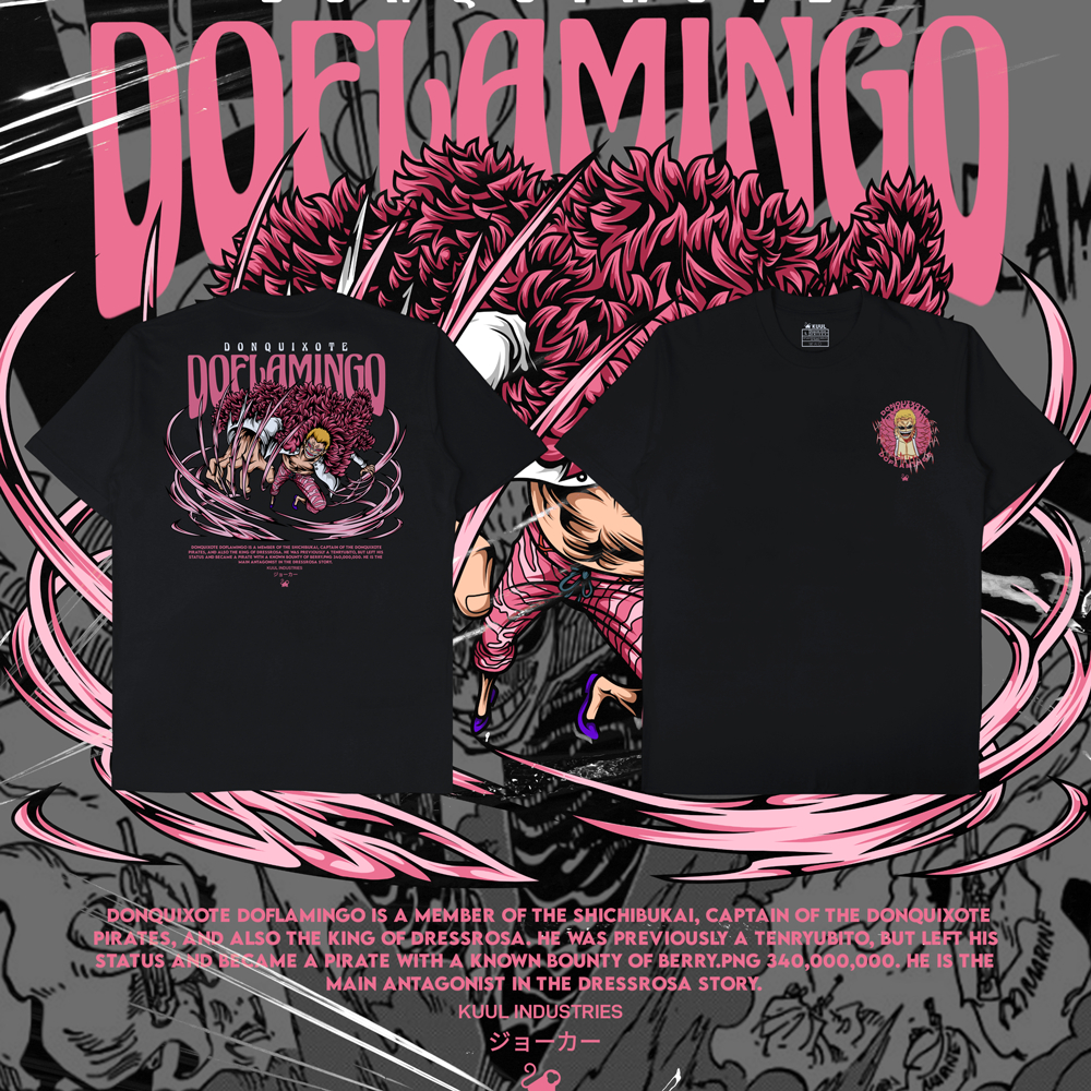 KAOS ANIME ONEPIECE DONQUIXOTE DOFLAMINGO HITAM | Baju Distro Pria Wanita - KUUL INDUSTRIES