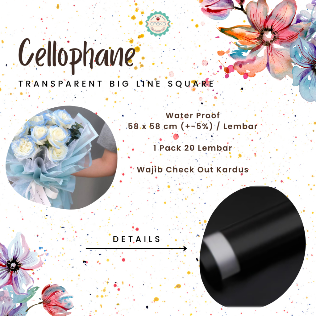 AnekaBenang - [ LEMBARAN ] Kertas Cellophane Buket Bunga [Big List Line] Flower Wrapping Paper Celophane