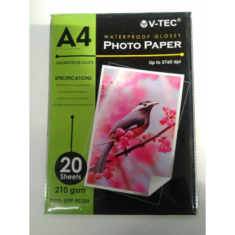 V-TEC GLOSSY PHOTO PAPER TYPE GPP-9110A A4 210GRAM