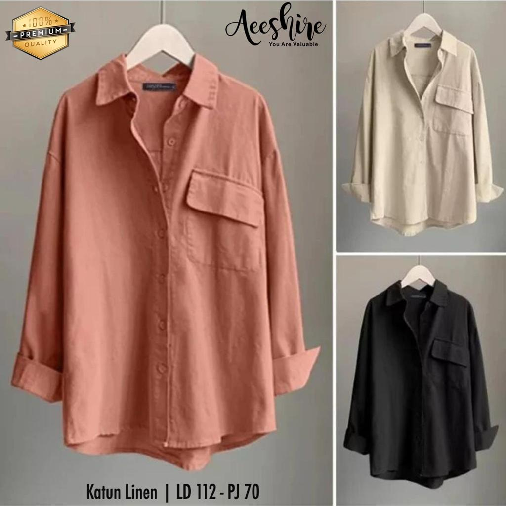 DS - Baju Kemeja Wanita Terbaru Bahan Katun Linen Ld 112 / Gisela Peach / Adiba Blouse