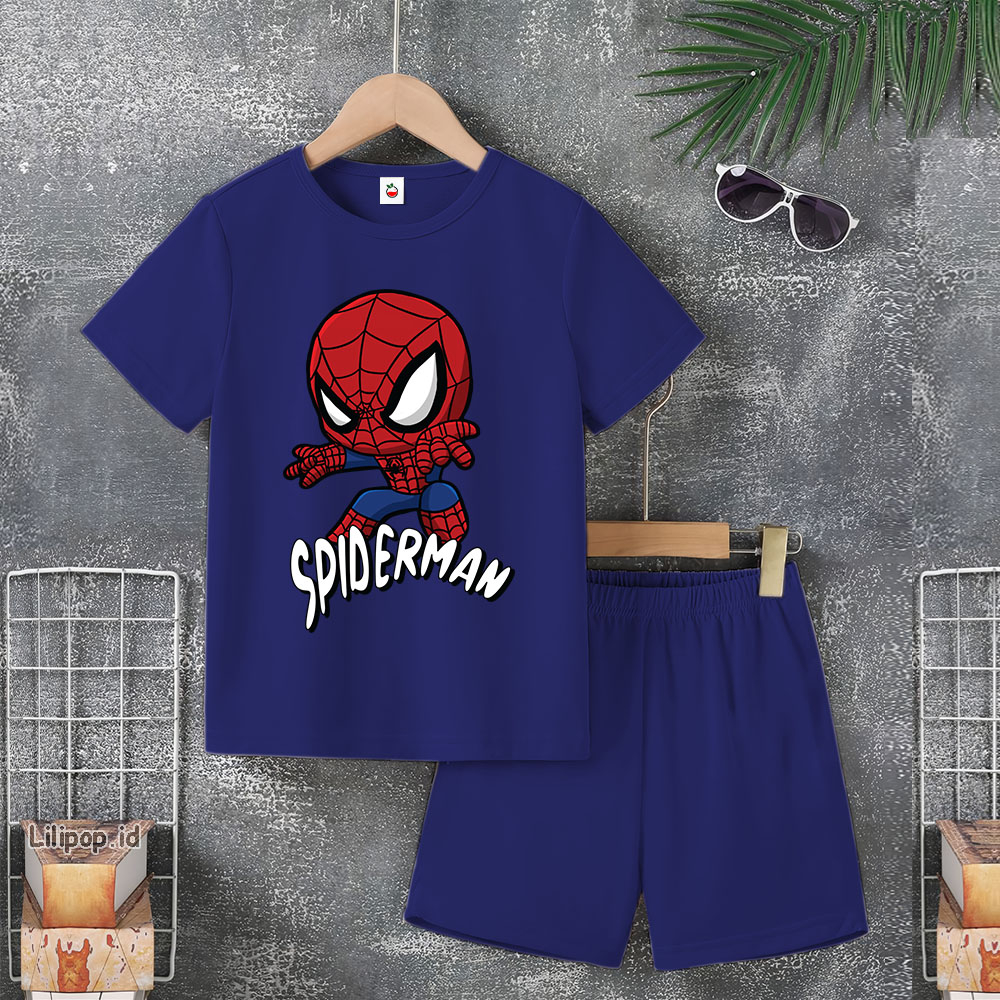 Baju Anak Stelan Usia 5-10 Tahun SPIDER Kaos 3/4 Cowok Cewek  Celana Pendek Harian