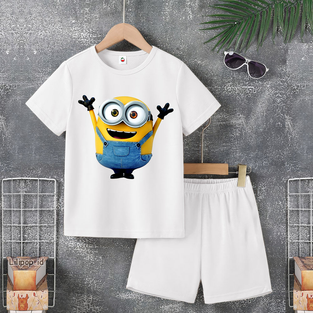 Baju Anak Stelan Usia 5-10 Tahun MINION Kaos 3/4 Cowok Cewek  Celana Pendek Harian