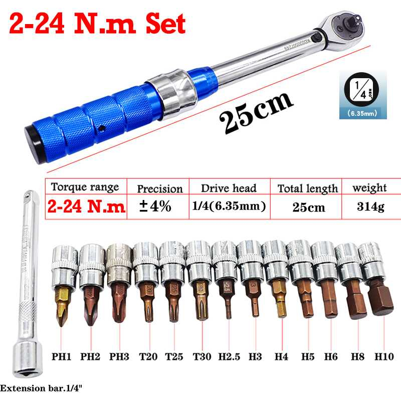 Set Kunci Ratchet Torque Wrench 2-24N.m 15 PCS Alat Reparasi Mesin Mobil Motor Peralatan Elektronik Berkualitas