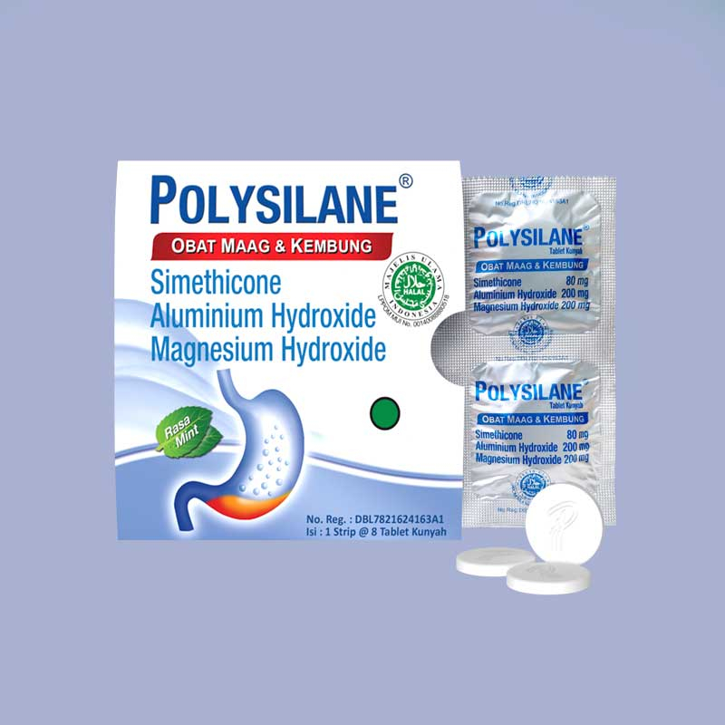 Polysilane Tablet 5x8 Obat Maag Kunyah Box/Strip