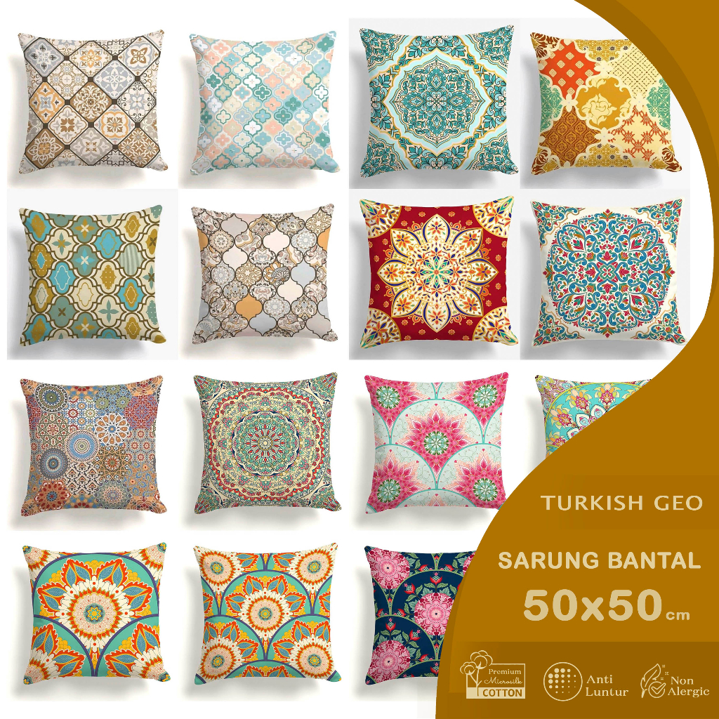 SARUNG BANTAL SOFA PRINT MOTIF ABSTRAK TURKISH GEO 50X50 CM