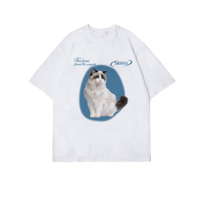 EUNII T-shirt Lengan Pendek Cartoon Biru Cat Korean Style/Kaos Atasan Wanita/Baju Kaus Oversize Wanita/Kaos Wanita